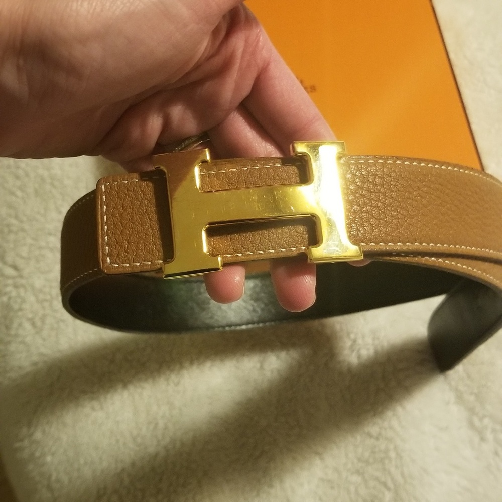 Hermes h belt black and gold with box